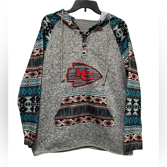 NWOT 2XL Western Geometric Kansas City Chiefs Button Pullover Hoodie Football - Picture 1 of 7